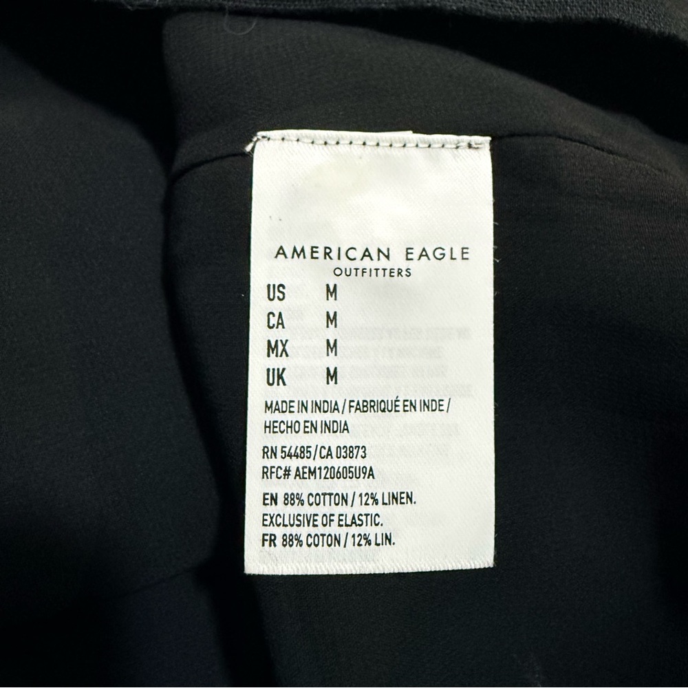 AMERICAN EAGLE NWT A-Line Mini Dress Linen Button Front Smocked Lined Black Med - Picture 10 of 11